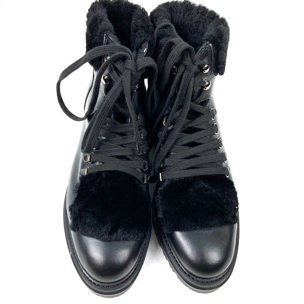 New Elena Solano Womens Black Leather Shearling Inside Combat Boots Sz 40 (9.5) - Picture 1 of 16